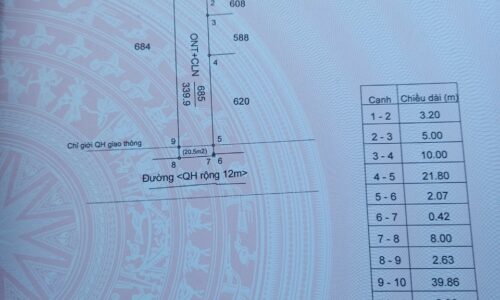 BÁN LÔ ĐẤT 8M X 42.5M MT THÔN 4 CƯBUA
