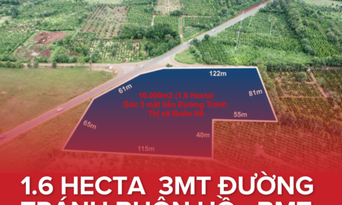 💥1.6 HECTA GÓC 3MT KHUÔN ĐẤT ĐẸP VỚI 180M BÁM ĐƯỜNG TRÁNH BUÔN HỒ